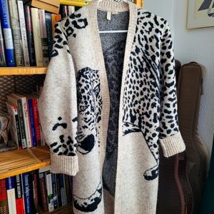 Anthropologie Leopard Cheetah Cardigan Sweater Coat S